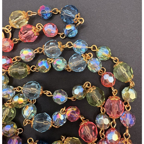 Vintage Joan Rivers Necklace Aurora Borealis Acrylic Crystal Beaded Gold Tone - Picture 4 of 7